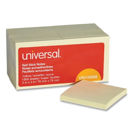 UNIVERSAL Note, Selfstik3"x3", Yellow, PK18 UNV35688